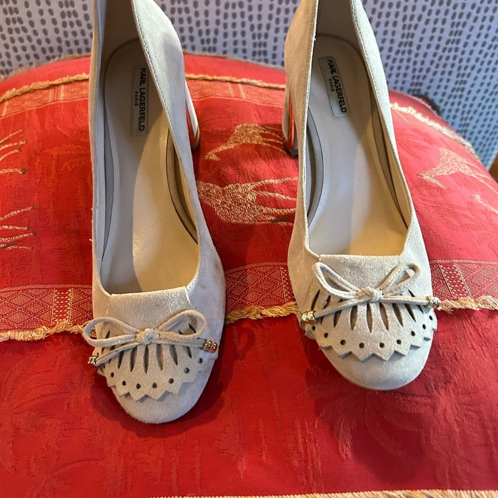 Karl Lagerfeld Cream Block Heel Women's Shoes - Picture 2 of 8